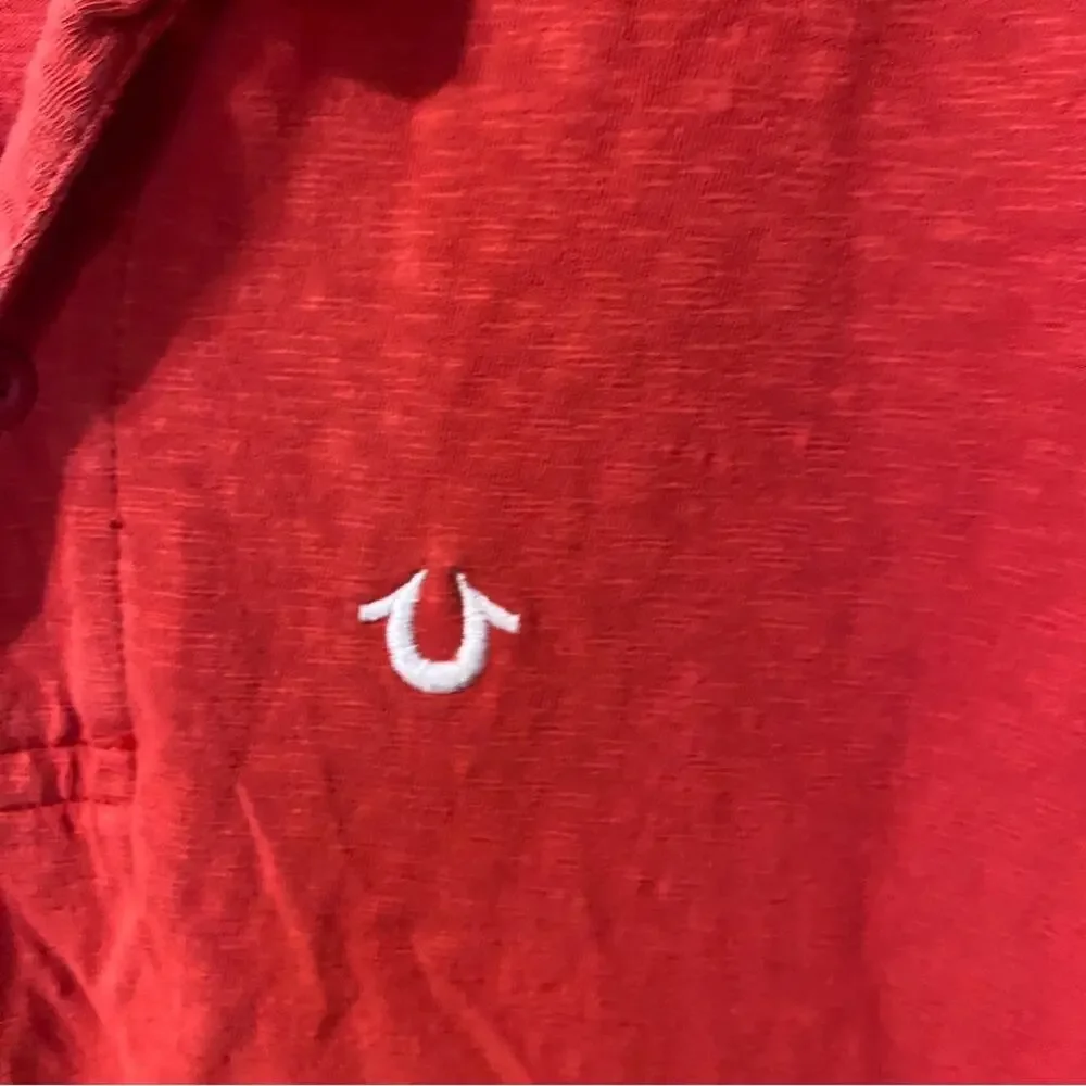 True Religion Vibrant Red Polo Shirt for Men large slub cotton casual